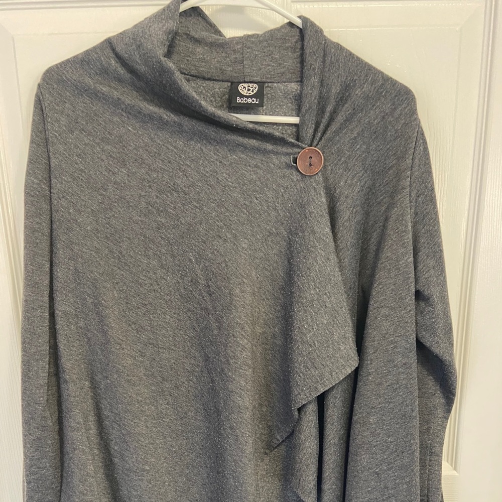 Bobeau One-Button Fleece Wrap Cardigan